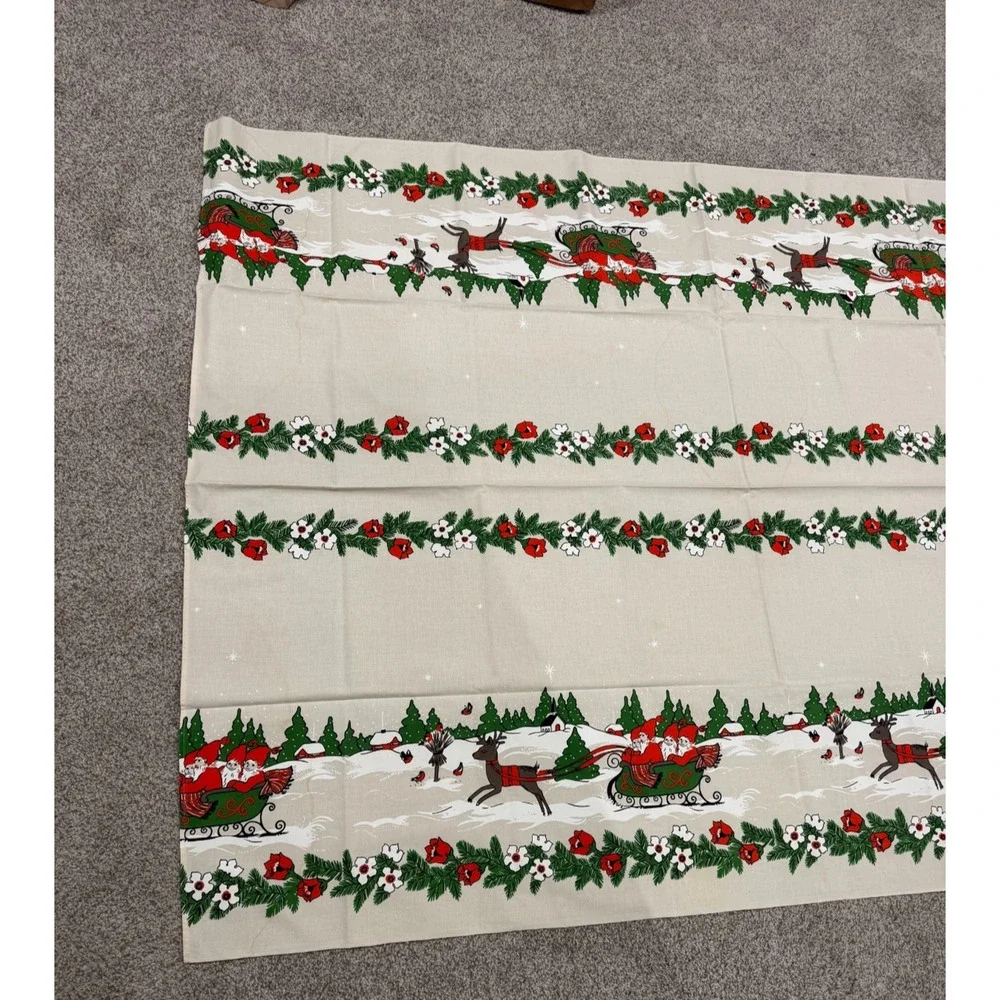 Vtg ALMEDAHLS Swedish Tablecloth Christmas Elves Sleigh Linen 51x69 Rectangle